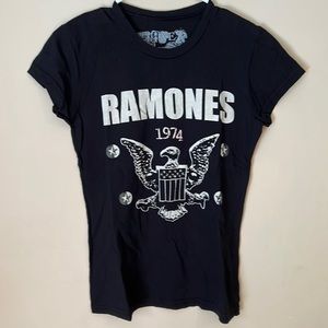 Ramones 2 sided T-SHIRT Black Jrs Large, has some stretch check measurements